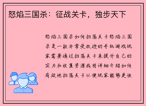 怒焰三国杀：征战关卡，独步天下